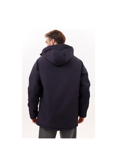 Erkek Polarlı Kürklü Su Ve Rüzgar Geçirmez Kapüşonlu Kışlık Mont & Kaban & Parka - Elyaflamalı Lacivert