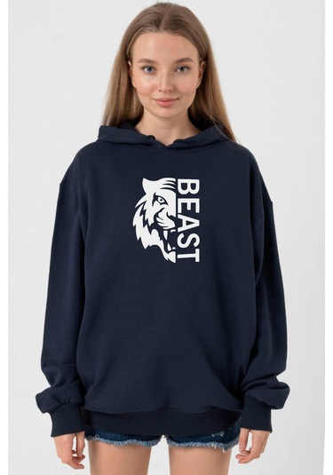 Mr Beast Half Face Lacivert Kadın 3ip Kapşonlu 001