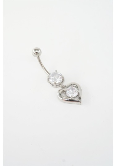 Kadın 316l Anti Alerjenik Sallantılı Kalp Figürlü Göbek Piercing - Gümüş