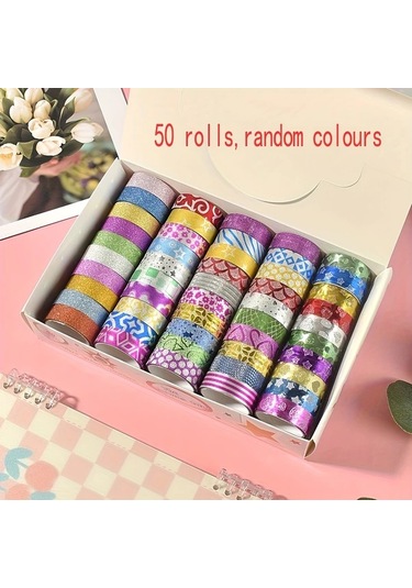 Honeybeeshop 50 Adet Çok Renkli Altın Tozlu Simli Bant Dıy El Yapımı Süsleme Etiketleri