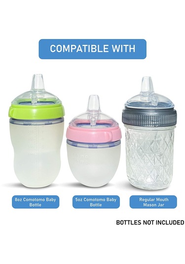 Comotomo Biberon Ve Mason Biberon İçin 2 Adet Damlatmaz Emzikli Nipeller Kolay Temizlenebilir Dökülmeye Dayanıklı, 7 Cm Çap
