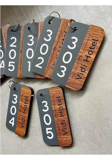 10 Adet Kişiselleştirilebilir Anahtarlık, Otel, Pansiyon, Yurt, Butik Otel, Bungalov Otel Kahverengi