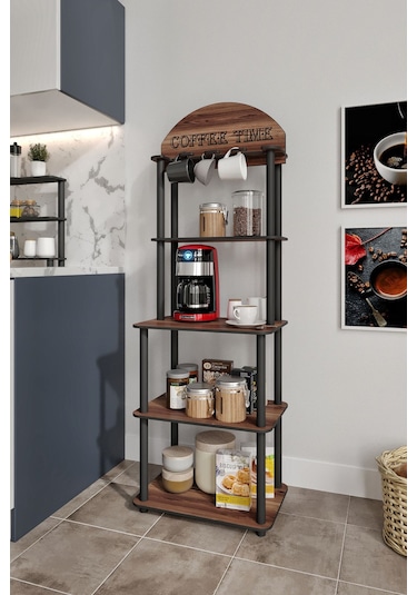 Lungo Dekoratif Kahve Standı Çok Amaçlı Dolap Ceviz Ceviz