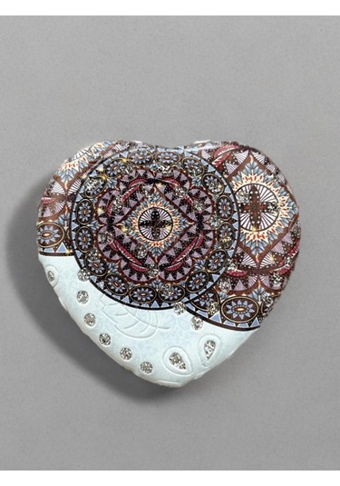 Işıltılı Karışık Desenli Çift Taraflı Kalp Şeklinde Cep Aynası Çanta Makyaj Aynası 7cm X 7cm Kod:22 Çok Renkli