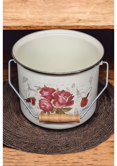 Nishev Zarif İtalyan Ebru Emaye Yoğurt, Tahıl, Bakliyat Tencere Seti Emaye Bakraç