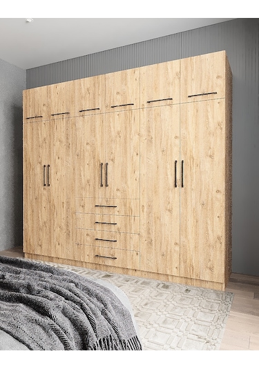 Biray 6 Kapaklı Gardırop Dolap Çam 240 Cm Montaj Dahil