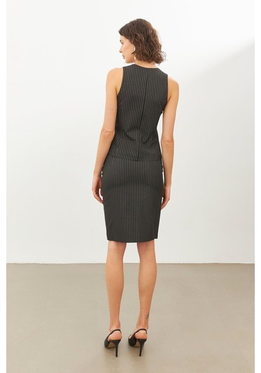 Stella Pulvis Siyah Simli Yırtmaçlı Mini Kalem Etek Siyah