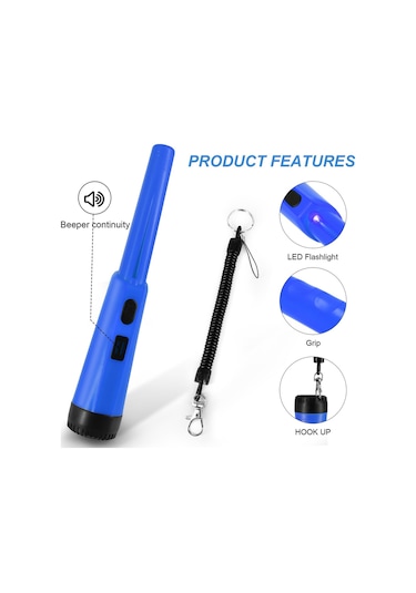 Lcd Ekran Metal Dedektörü Pinpointer El Pin Pointer Değnek Yetişkinler Çocuklar İçin Yaylı Tokalı Hazine Bulucu Probu Pilsiz - Mavi
