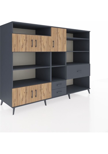 Kronos Dolap 13 Raflı 3 Çekmeceli 5 Kapaklı 220x59x163 Antrasit-ç Antrasit-çam/antrasit