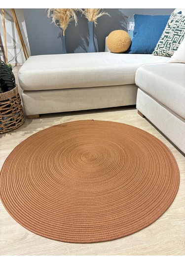 Jüt Yuvarlak Hasır Görünümlü Klasik Halı Kilim Natural