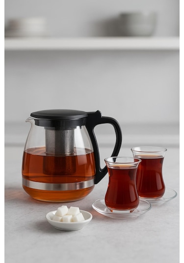 Cam Demlik 700 Ml Siyah Kapaklı Şeffaf