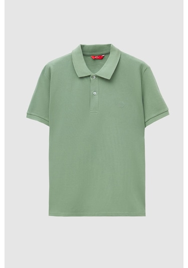 Ds Damat Regular Fit Açık Yeşil Pike Dokulu %100 Pamuk Kıvrılmaz Polo Yaka Nakışlı T-shirt 4HC14ORT51000 Yeşil