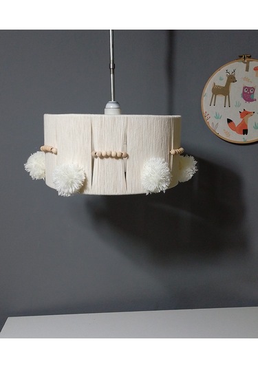 Ekru Makrome Avize Çocuk Odası Avize Bebek Odası Avize Aydınlatma Ahşap Boncuk E27 Duy Ekru