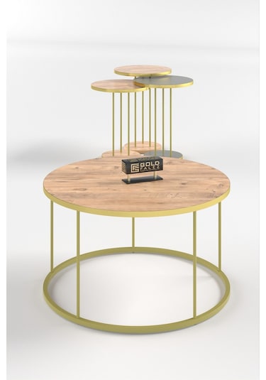 Orta Sehpa Ve Zigon Sehpa Terra Set Gold Antrasit Ceviz