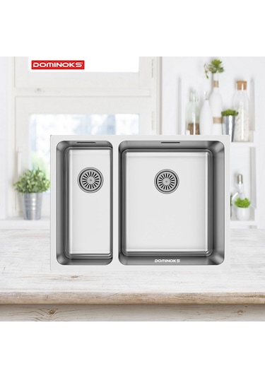 Dominoks Biga 58 1.5 Göz Polisajlı Tezgah Altı Sol Evye Krom 44 x 58 CM