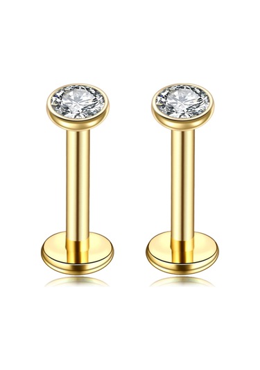 Vkemall 6 Çift Çelik Dudak Piercing Takımı - 1.2mm Çubuk Çapı, Zirkonlu Dekor, Vücut Piercingi İçin Gold