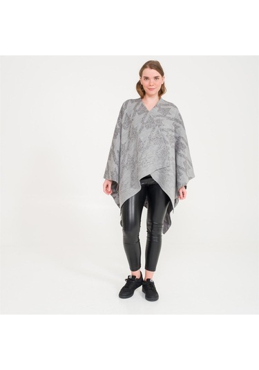 Kaz Ayağı Desen Çift Taraflı Triko Kadın Şal Panço-Antrasit-140X140 Antrasit