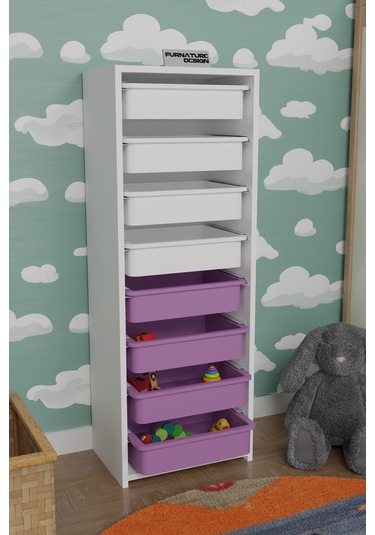 8 Sepetli Çok Amaçlı Oyuncak Mutfak Dolabı - Beyaz-pembe&beyaz