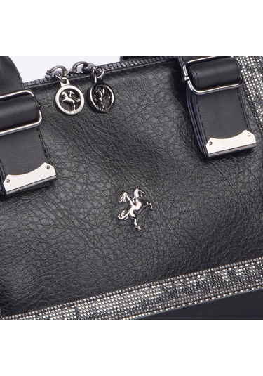 Nas 1455 Kadın Taşlı El Ve Omuz Çantası Siyah Siyah