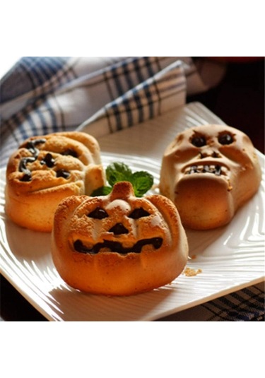 Xurunkeji Parça Silikon Cadılar Bayramı Hayalet Balkabağı Pişirme Kalıbı Seti Parti Hediyesi El Yapımı Sabun Kalıbı Kafatası Yarasa Hayalet Şeklinde Turuncu