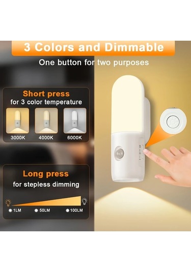 Motion003 1200mah 2 Adet Şarj Edilebilir Hareket Sensörlü Gece Işıkları 3 Renk Seçeneği Ahşap