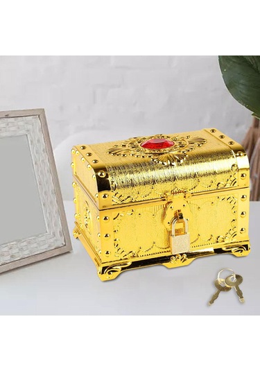 Homyl Korsan Hazine Sandığı Dekoratif Vintage Sandık Kutusu Altın