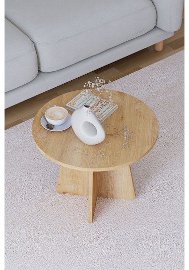 Mantar Orta Sehpa Yuvarlak Orta Sehpa 58 Cm - Safir Meşe