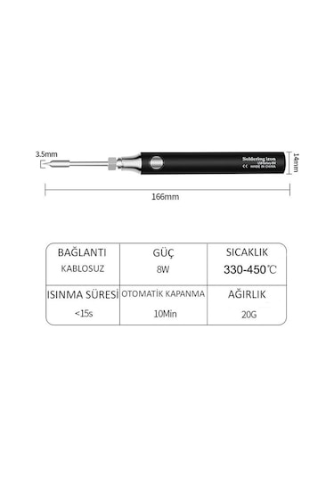 Valkyrie Şarjlı Kablosuz Lehim Makinası - 5 Saniyede Isınma - 30 Dakika Kullanım - Usb Type-c Şarj - 3 Farklı Isı Modu - 450 Derece