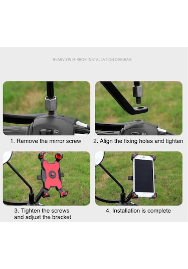 Pla-02 35-68 Inç Telefon Tutucu Motosiklet Bisiklet Dikiz Aynası Cep Telefonu Montajı - Siyah