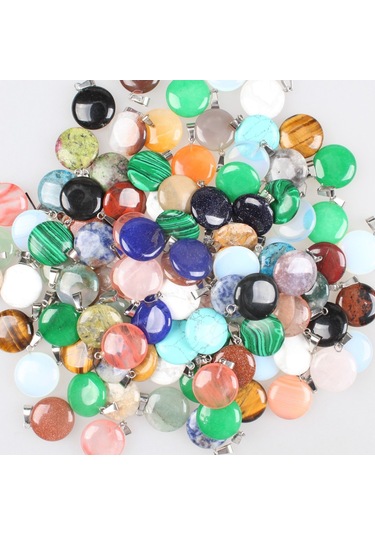 Soulader Doğal Taş Kolye Ucu Malakit Akik Kaplan Gözü Turkuaz Kristal Yuvarlak Charm Bijuteri Takı Tasarımı Kolye Bileklik Yapım Malzemeleri Çok REnkli