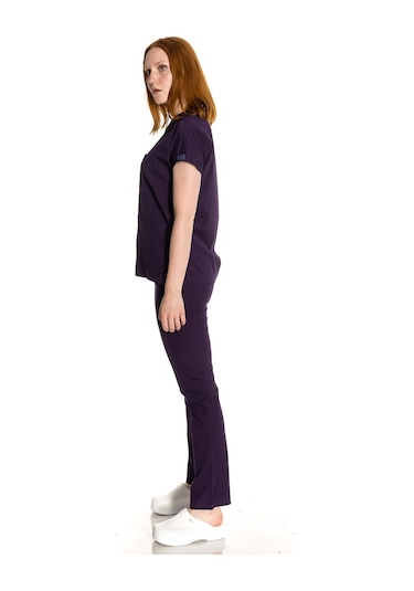 Unisex Likralı Mürdüm Renkli Scrubs