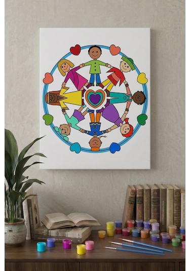 Sevgi Çemberi Desenli Mandala Ahşap Boyama Seti 40x50 Cm
