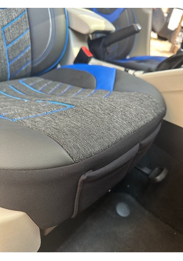 Argalı Fiat Doblo 2000-2022 Araca Oto Koltuk Kılıf Üniversal Keten Ve Suni Deri Cepli Oto Koltuk Kılıf Mavi