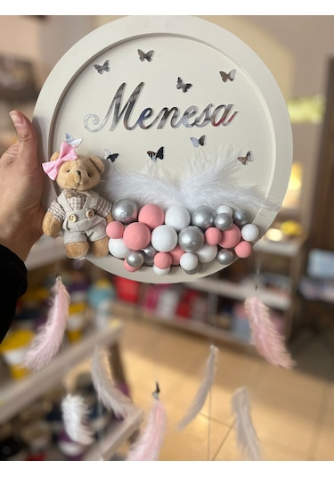 Kız Bebek Ayıcıklı Bubble Kapı Süsü-hastane Odası Kapı Süsü Gümüş - Pembe