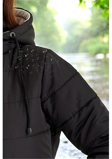 Kışlık Su Geçirmez Kısa Rahat Şişme Kadın Mont Siyah