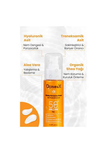 Derminix Yüksek Koruma Yüz İçin Güneş Kremi SPF50+ 75 ML