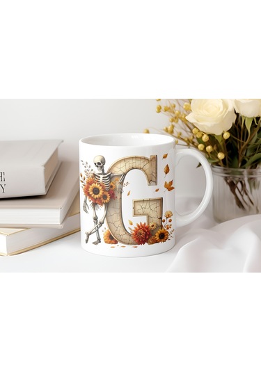 G Harfi Pembe Kareli Kalpli Göz Emojili Kupa Bardak Eğlenceli Kareli Tasarım Kahve Çay Kupası Beyaz