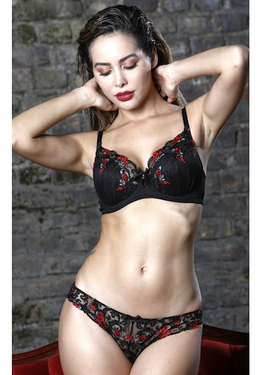 Golshan Grace Mini Slip,normal Bel Kadın Siyah Çiçekli Güpür Külot Çok Renkli