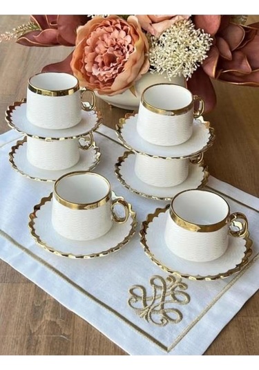 Çeyizci Çarşı Daisy Çay Ve Nescafe Fincanı Takımı 6 Kişilik 180 Cc Purebone-276 Beyaz-gold