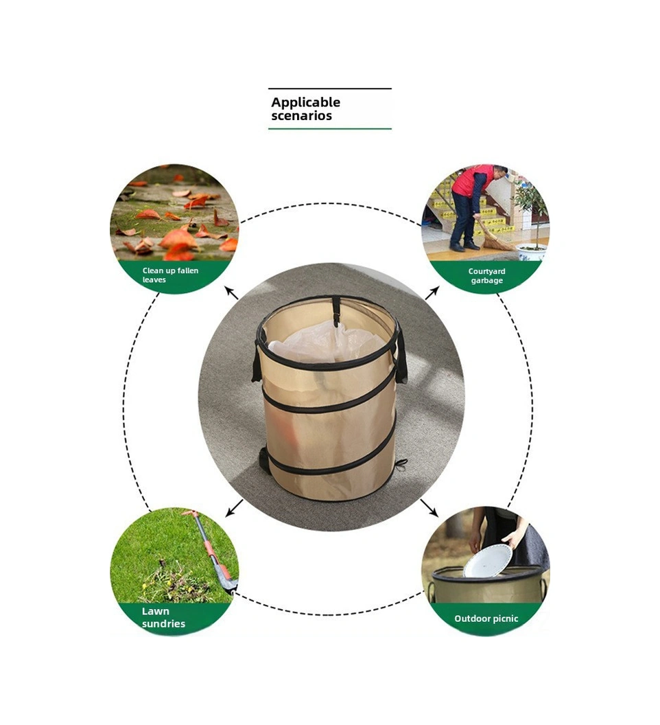 Yuntech01 Dış Mekan Taşınabilir Çımbızlı Çöp Kutusu - M Boy 45cm - Mutfak Bahçe Kamp İçin Katlanabilir Bej-açık Kahve