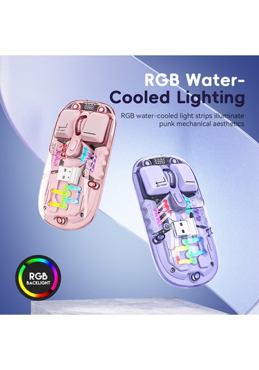 Mufunye Şeffaf Kablosuz Çift Modlu Rgb Aydınlatmalı Fare - 2.4g+bluetooth, 1600dpı, Sessiz Tuşlar, Şarjlı H118