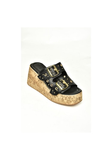 Fox Shoes U996753509 Siyah Dolgu Topuklu Kadın Ayakkabı Siyah-suni Deri