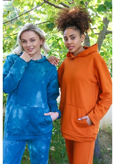 Akbeniz Kadın Pamuk Kapşonlu Cepli 3 İplik Kiremit Eşofman Takım 9037-kiremit Kiremit