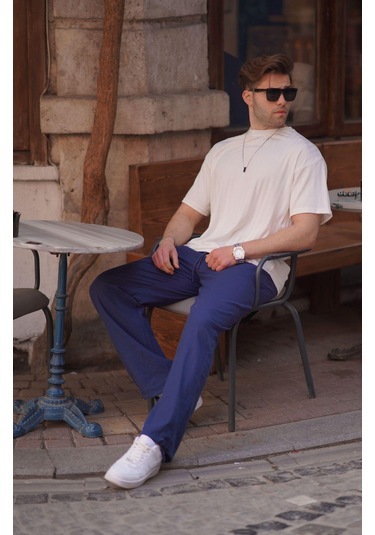 Madmext Paça Detaylı Rahat Kesim Erkek Lacivert Pantolon 6532-lacivert Lacivert