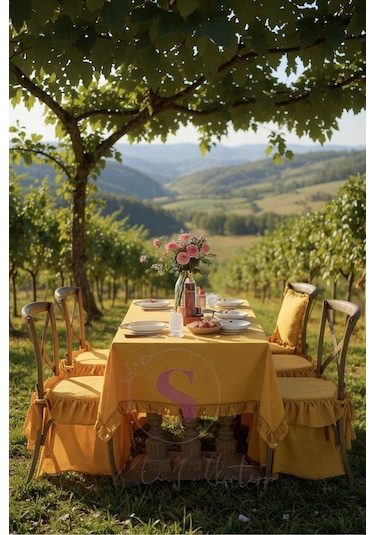 Hardal Renk El Yapımı Buldan Yıkanmıs Keten 4 Tarafı Fırfırlı Sandalye Minderi Hardal