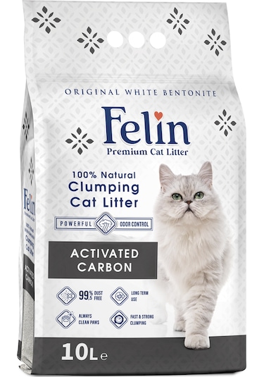Felin Aktif Karbonlu Topaklaşan İnce Bentonit Kedi Kumu 10 L