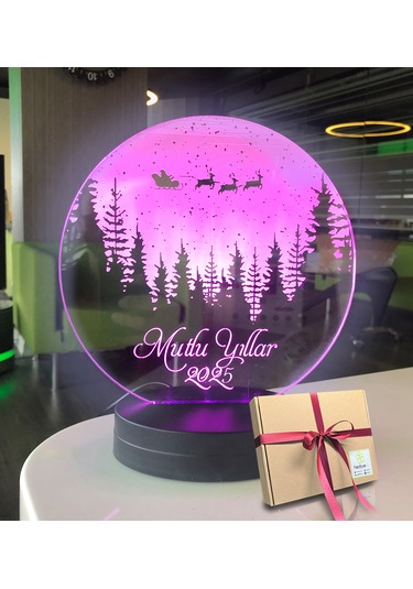 Yeni Yıla Özel Oval Uçan Geyikler Kişiye Özel Yazılı 3d Led Gece