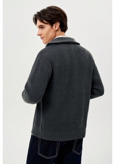 Tarz Cool Erkek Füme Dik Yaka Fermuarlı Slim Fit Triko Hırka Çok Renkli
