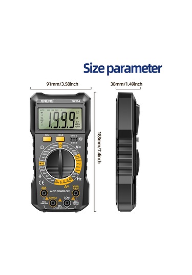 Aneng Sz304 Yüksek Hassasiyetli Dijital Ekran Ölçer Standlı Profesyonel Taşınabilir Multimetre - Siyah