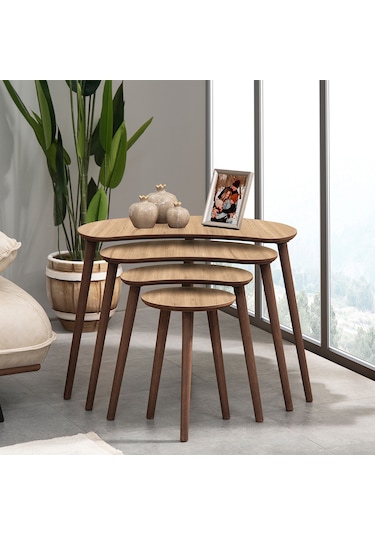 Vovvahome Moon 4lü Dörtlü Mdf Ahşap Zigon Sehpa - Meşe